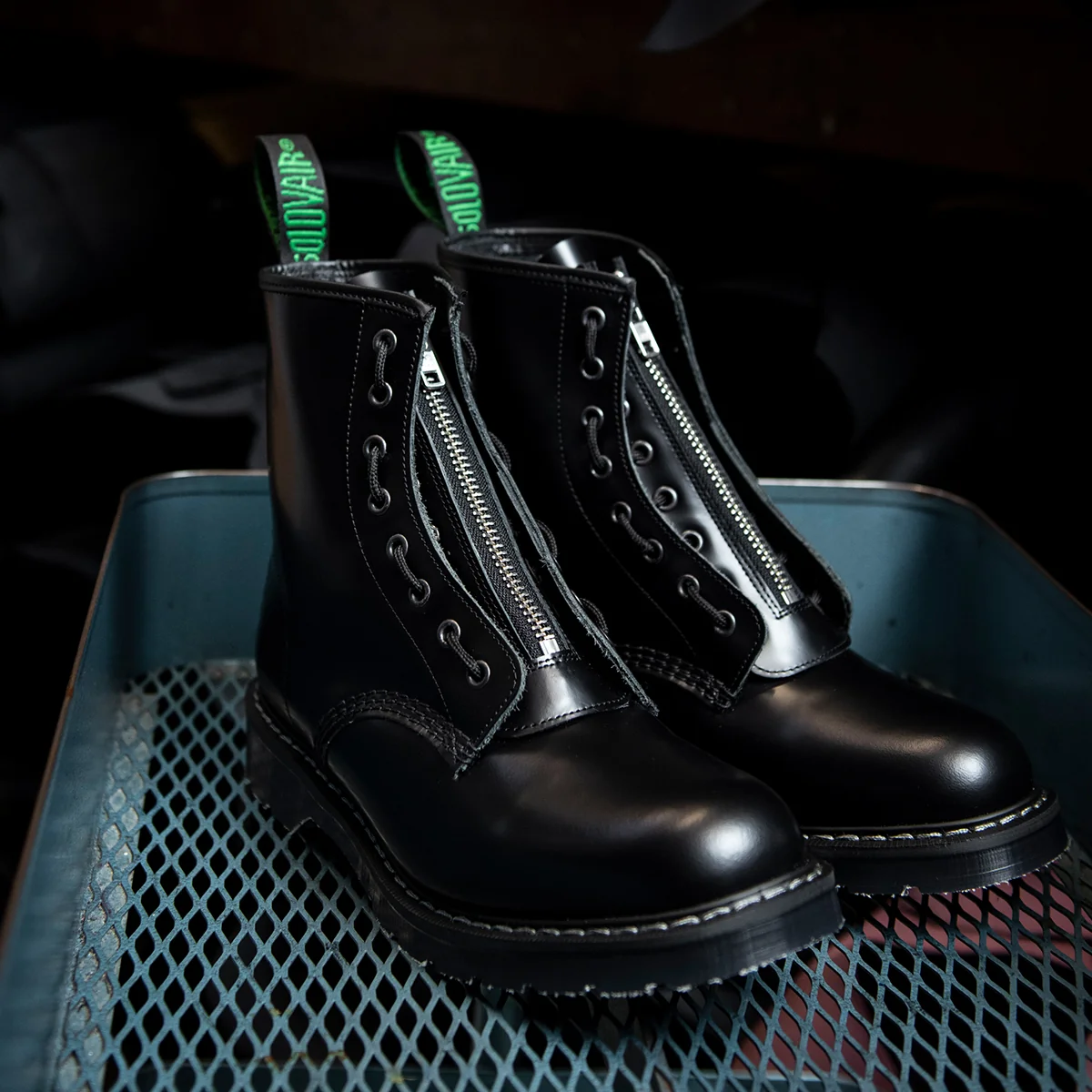 Black Hi-Shine 8 Eye Derby Boot & Zip Guard - Image 7