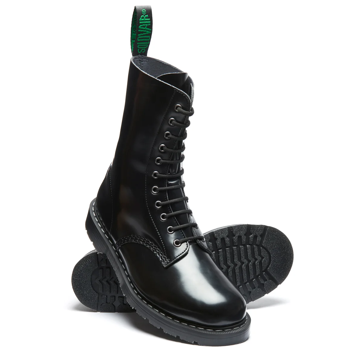Black Vegan Hi-Shine 11 Eye Derby Boot - Image 2